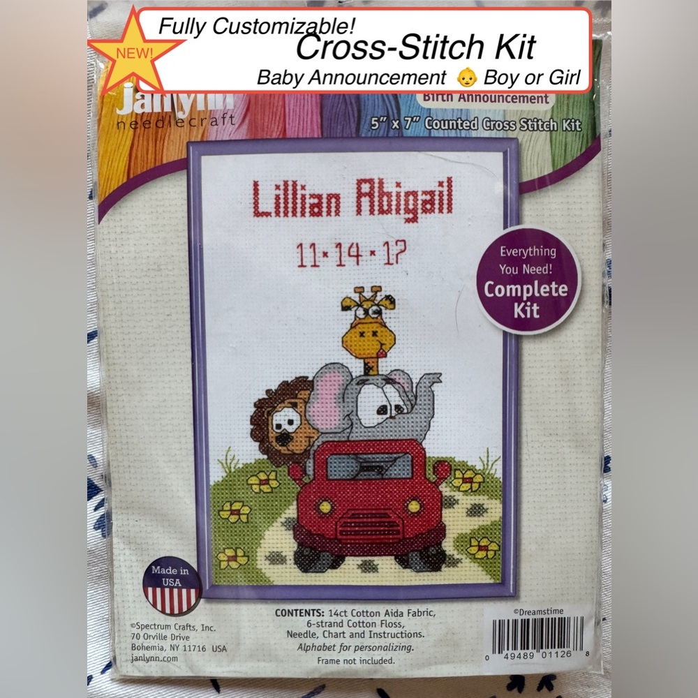 Cross-Stitch 5 x 7 Baby Birth Announcement👶  Fully Customizable/ Boy or Girl